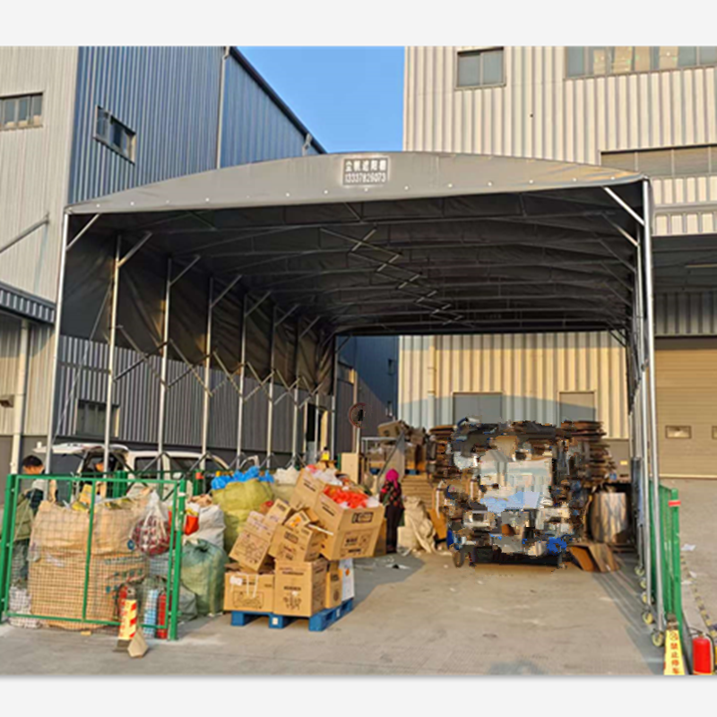 可伸缩折叠雨篷子电动收缩遮阳棚仓库大棚自动物流蓬移动推拉棚布