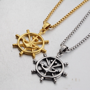 欧美日韩船舵吊坠项链个性潮男女休闲时尚钛钢饰品