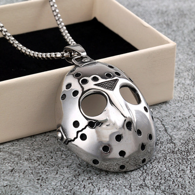 欧美复古不锈钢吊坠黑色星期五杰森面具项链挂件