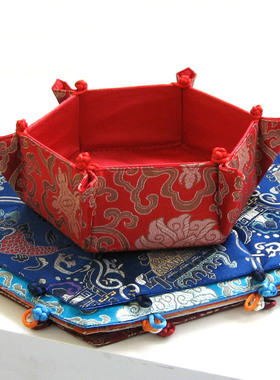 中国风古典喜庆结婚用品 织锦六角 果盘 婚礼签到台 酒桌装糖