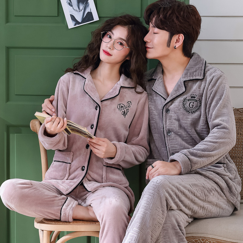冬款加绒加厚保暖套装情侣睡衣