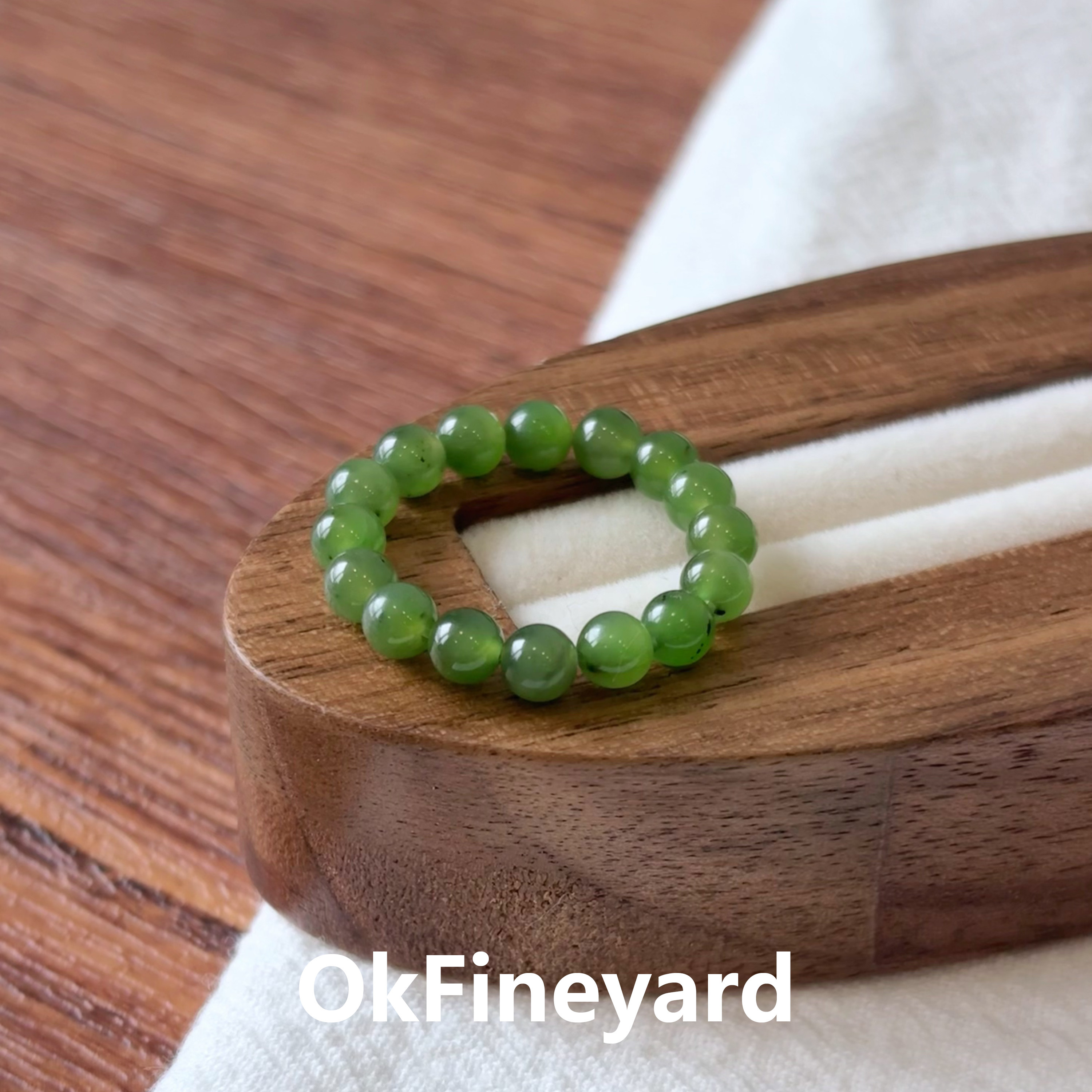 OkFineyard天然和田玉碧玉素圈戒指女轻奢高级感弹力绳串珠食指环图片