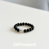 OkFineyard天然黑曜石纯银隔珠戒指女ins风小众设计尾戒高级指环