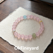OKFineyard 樱落 粉色玉髓串珠手串女天然珍珠小众设计手链礼物