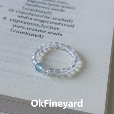OkFineyard天然白水晶海蓝宝戒指女小众设计高级感串珠食指环尾戒