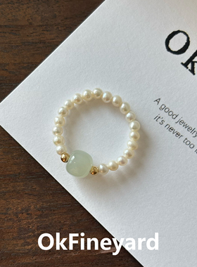 OkFineyard【玉露】天然珍珠和田玉戒指女小众设计轻奢高级感指环