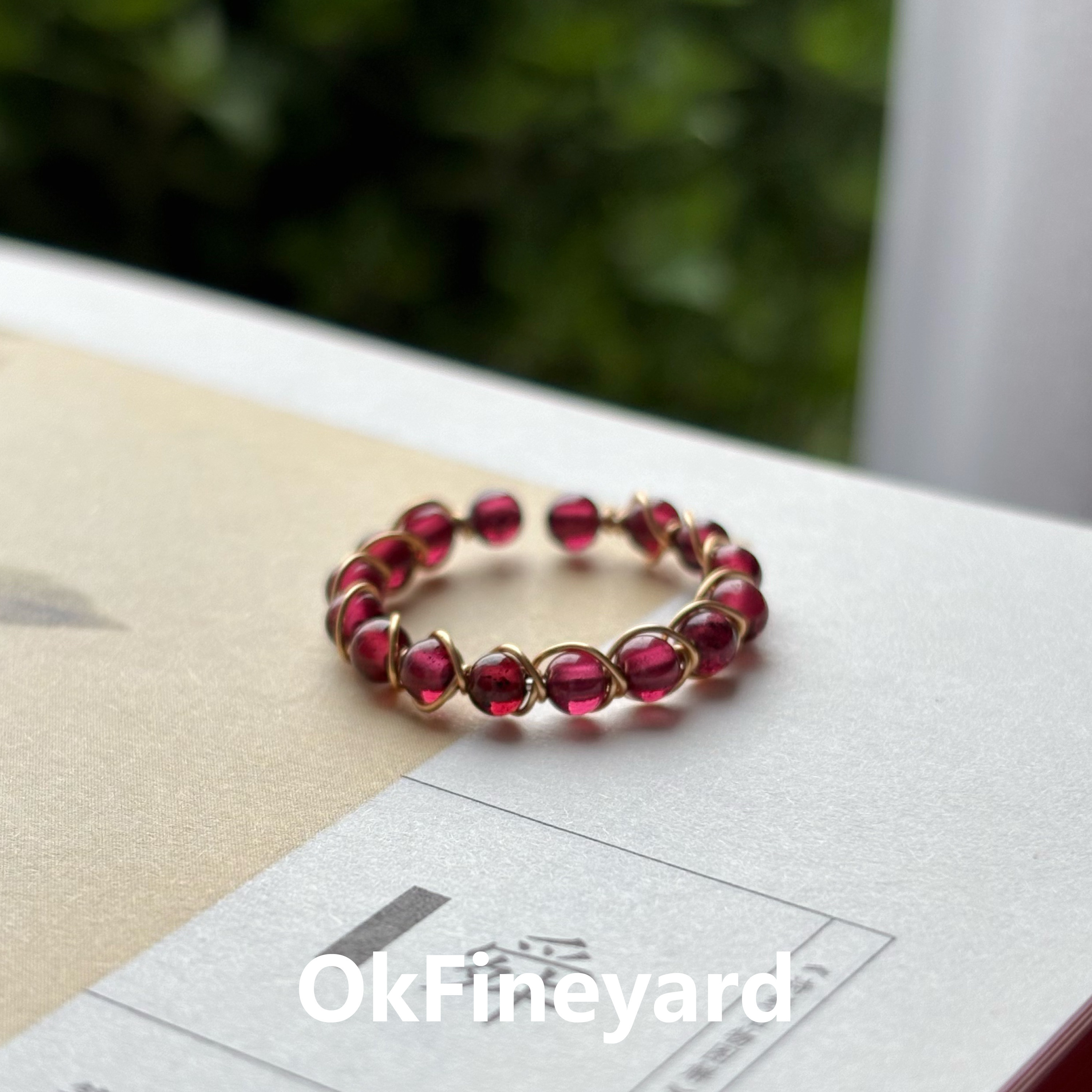 OkFineyard天然石榴石开口指环女小众设计复古高级感素圈食指戒指图片
