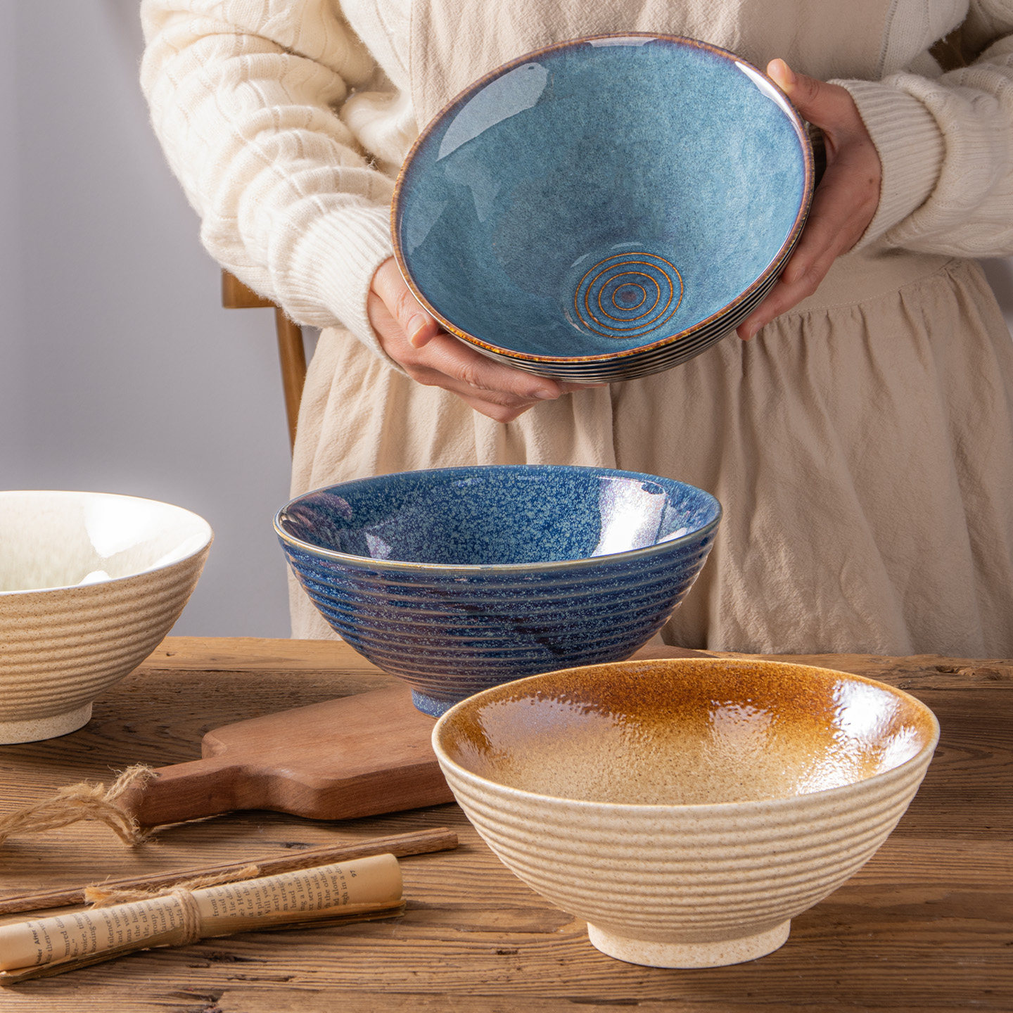 日式斗笠碗釉下彩拉面碗餐厅家用陶瓷碗麻辣烫碗螺蛳粉碗汤碗面碗,餐饮具,碗,淘宝优惠券,粉丝福利购,淘宝优惠卷