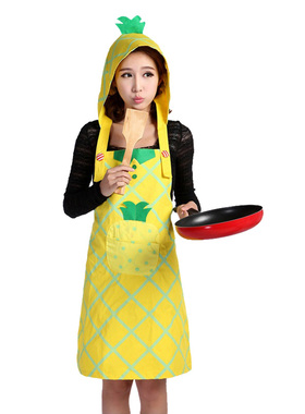 GISMO创意围裙茄子菠萝可爱卡通韩版时尚家用厨房围裙公主带帽款