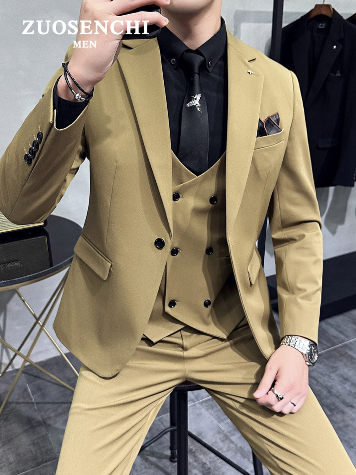 SUPERIOR ONE-BUTTON SUIT SUIT MENS SOLID COLOR OCCUPATION IS DECORATING THE GROOMS WEDDING DRESS PARTY INTERVIEW SUIT