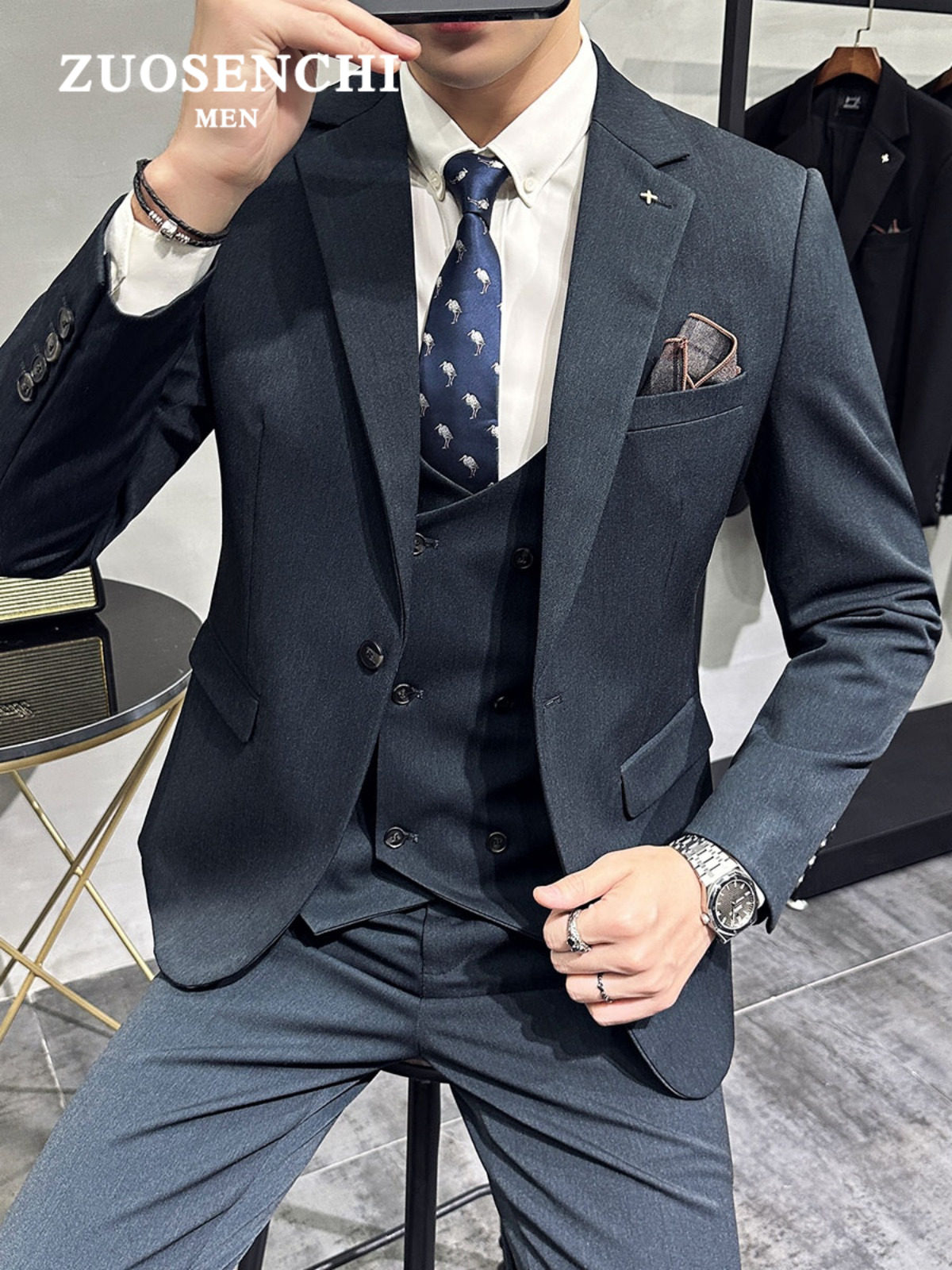 SUPERIOR ONE-BUTTON SUIT SUIT MENS SOLID COLOR OCCUPATION IS DECORATING THE GROOMS WEDDING DRESS PARTY INTERVIEW SUIT