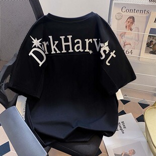 美式字母刺绣短袖t恤女2026新款夏季设计感小众宽松半袖情侣上衣