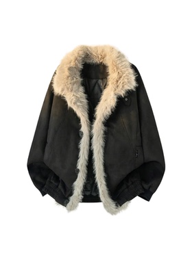 PAEFA美式高街翻领大毛领复古冬季加厚夹克外套棉服棉袄座山雕