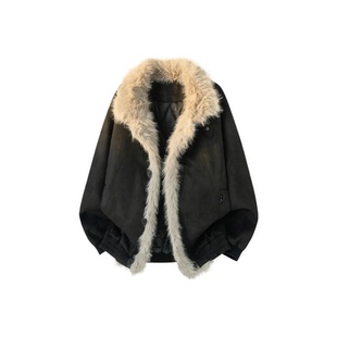 PAEFA美式 加厚夹克外套棉服棉袄座山雕 高街翻领大毛领复古冬季