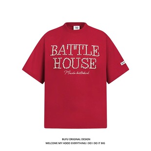 情侣国潮牌高街TEE体恤亿万少年 T恤男女夏季 美式 复古钉珠字母短袖