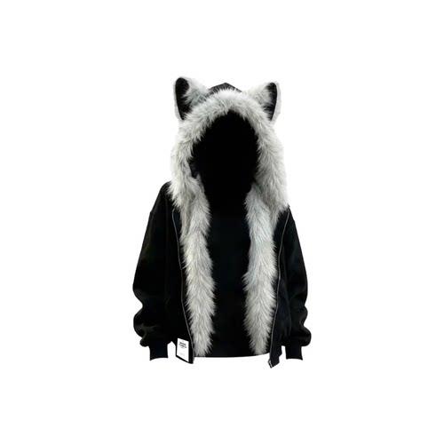 BLACKAT猫耳朵座山雕毛领棉服