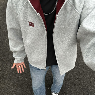 2025新款撞色拼接假两件卫衣男款秋冬加绒加厚宽松青少年开衫外套