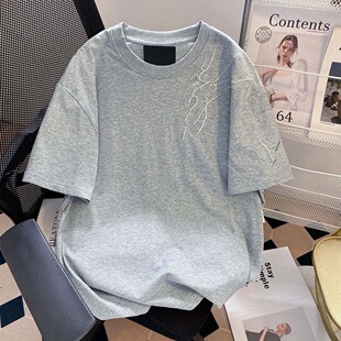 cleanfit闪电暗纹刺绣t恤男款夏季美式高街圆领上衣重磅正肩半袖