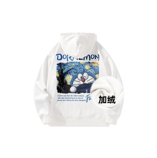 Doraemon哆啦A梦复古星空油画机器猫卡通印花休闲情侣连帽卫衣