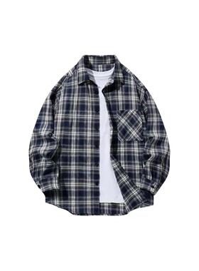 日系复古格子简约宽松menblero长袖衬衫开衫上衣外套BRUMAIRE雾月