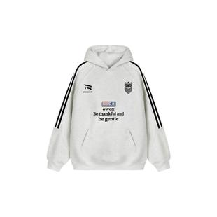 OWOX美式 复古学院风印花旗帜徽章宽松休闲三条杠重磅套头连帽卫衣