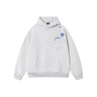 FOR银线立体雪花刺绣潮牌套头百搭设计感拼色字母连帽卫衣加绒