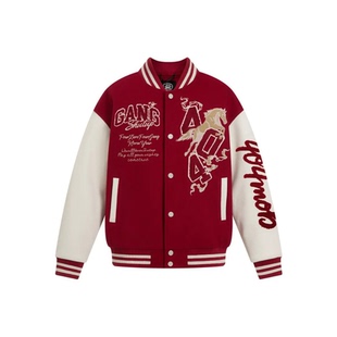 404MOB马年限定刺绣外套美式复古红色飞行员加厚宽松夹棉棒球服冬