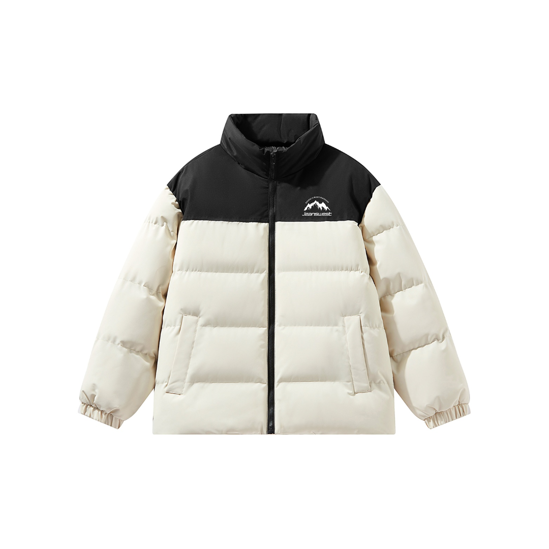 真维撕字母拼接立领面包棉服外套