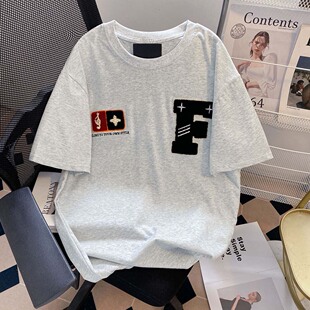 高街痞帅设计感纯棉上衣 t恤男夏季 2026新款 国潮字母刺绣圆领短袖