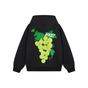 SUNSETMONENT加绒加厚360克重磅美式刺绣植绒葡萄宽松连帽卫衣