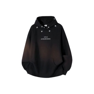 美式 高街四芒星刺绣设计感连帽秋冬宽松加绒加厚情侣外套上衣卫衣