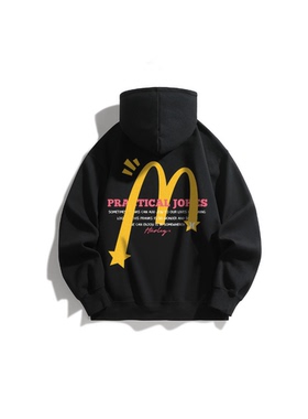 美式复古趣味恶作剧涂鸦星星印花hurley麦当劳连帽套头长袖卫衣
