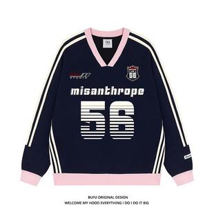 亿万少年BUF美式 情侣套头外套上衣宽松 U复古V领球衣卫衣男女秋季