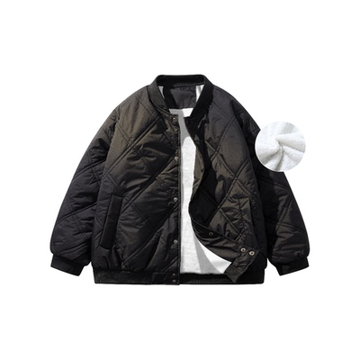 帕丁顿简约熊菱形格休闲飞行员夹克棒球领加绒加厚羽绒棉服外套