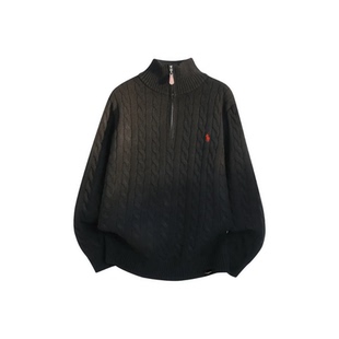 拉夫骑马刺绣半高领拉链麻花秋冬男女打底商务轻奢针织衫毛衣