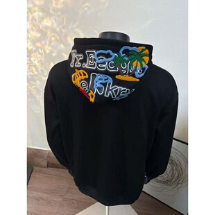 美式 字母刺绣连帽卫衣男女秋冬宽松设计感学院风加绒情侣上衣外套