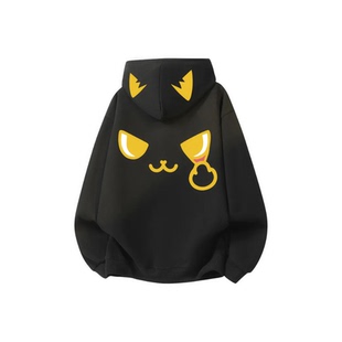 阿凡D美式 落肩秋冬加绒加厚连帽卫衣 街头卡通猫咪休闲长袖