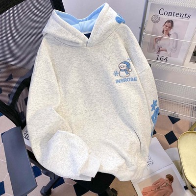 国潮牌圣诞雪花字母刺绣连帽卫衣