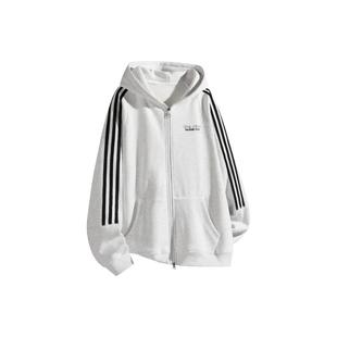 会说话 卫衣外套 汤姆猫简约条纹手写花体字母印花重磅连帽开衫