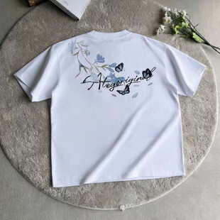 上衣潮 T恤男宽松情侣休闲百搭半袖 新款 贴布刺绣街头圆领纯棉短袖