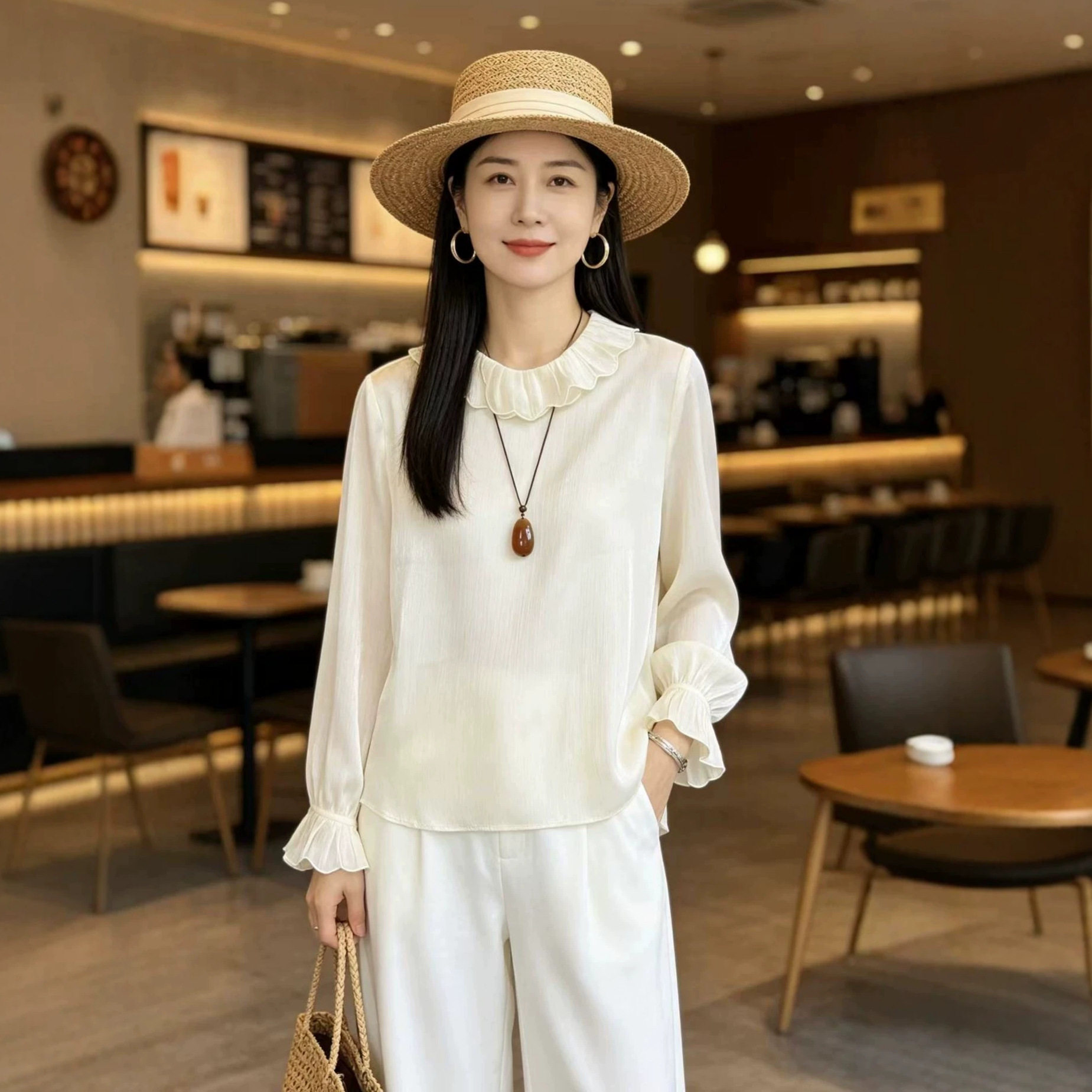 园园美衣新中式国风女装娃娃领衬衫长袖复古高级感上衣打底衫春秋图片