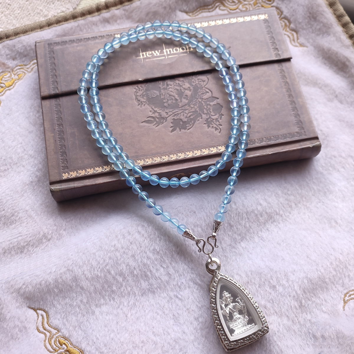 天然海蓝宝泰国佛牌链子唐卡挂链挂绳通用款水晶蜜蜡玉佛挂坠天蓝