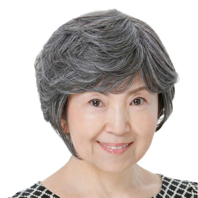老太太假发花白光头短发全头套奶奶化疗真发老年人假头发全真人发