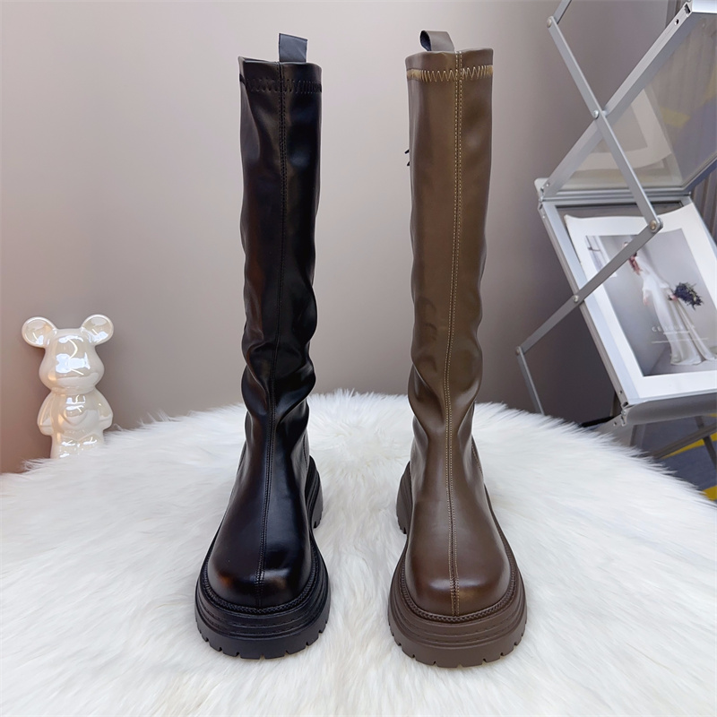 真皮长筒靴女2025新款秋冬爆款靴子女加绒厚底显瘦高筒靴女骑士靴