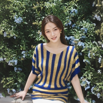 针织竖条纹撞色修身包臀连衣裙