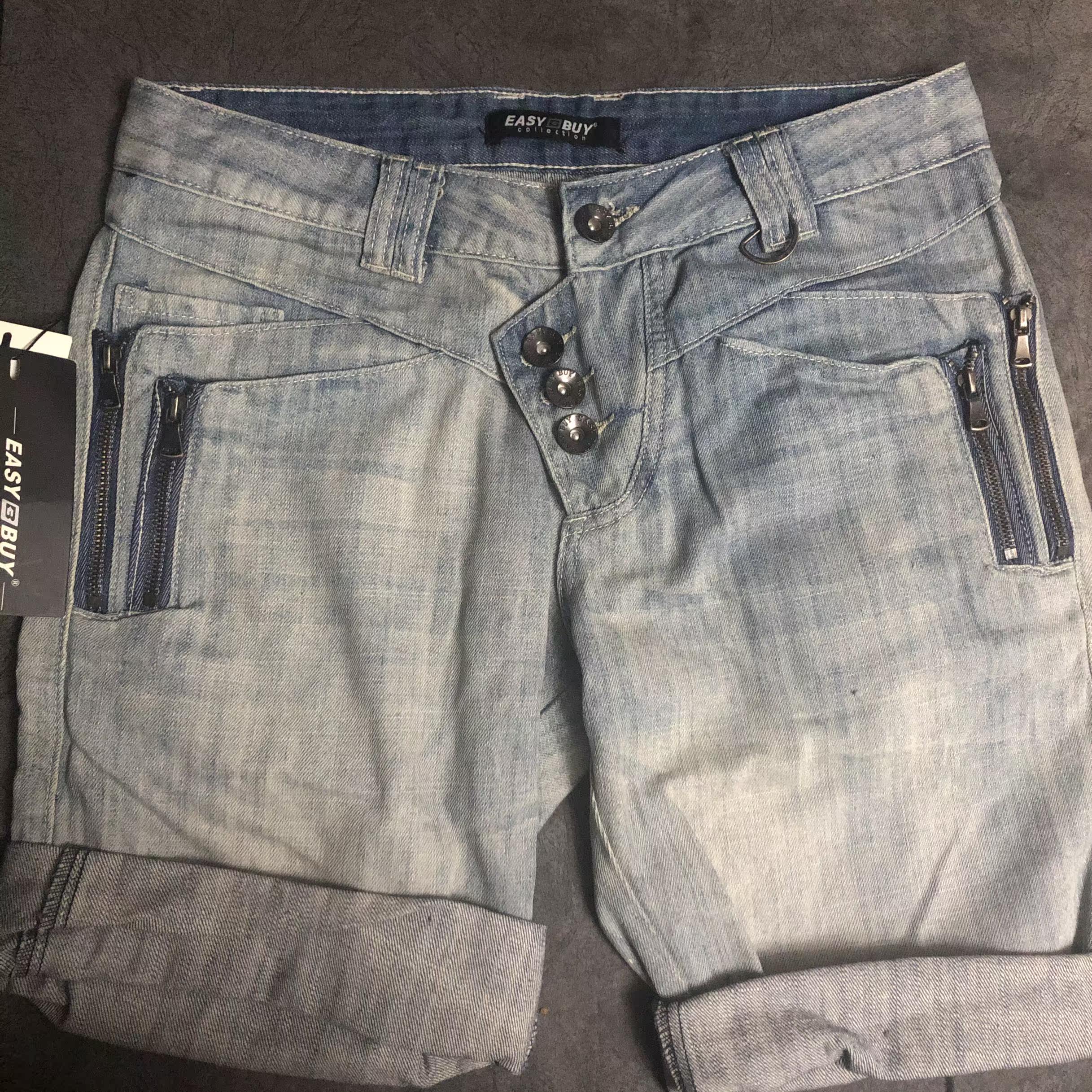 外贸大厂孤品男装牛仔裤水磨做旧个性不对称单排扣休闲折边短裤