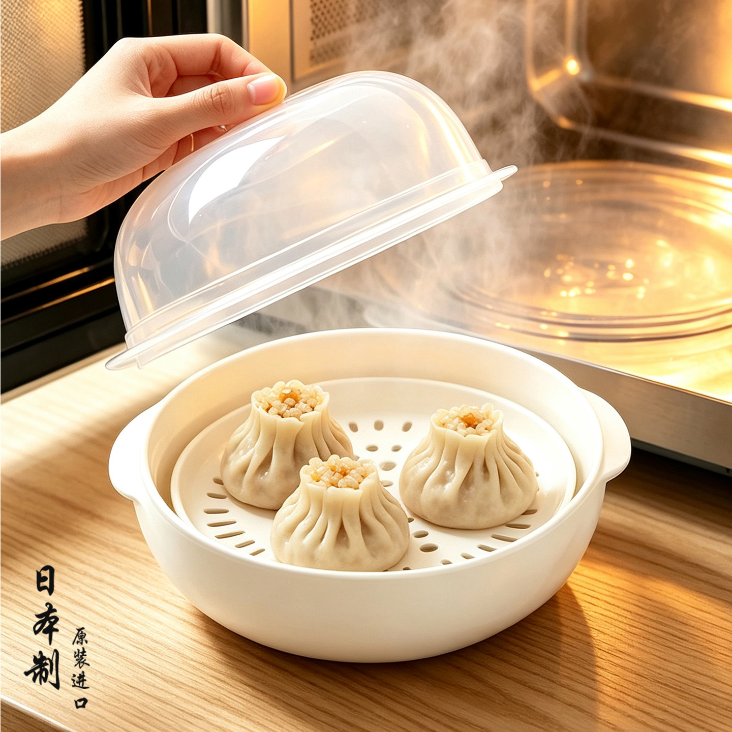 日本进口蒸笼微波炉专用家用加热馒头包子带盖蒸盒厨房塑料小蒸碗