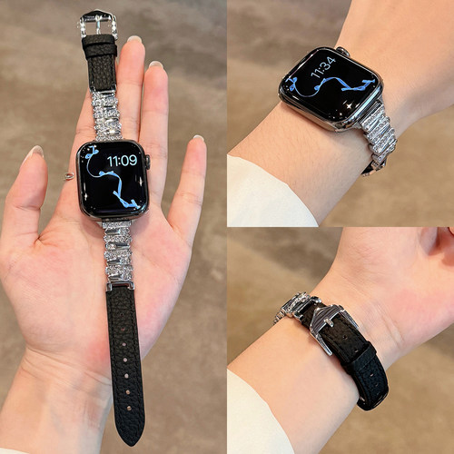 FIT5新款不规则镶钻荔枝纹皮表带