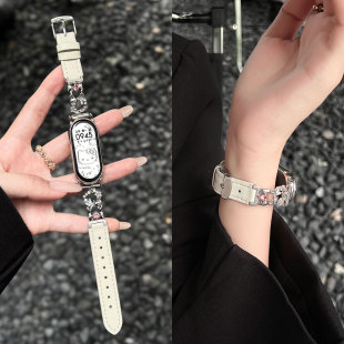 适用小米手环10表带韩系小众9nfc陶瓷版 8系列7皮质6高级感5腕带43