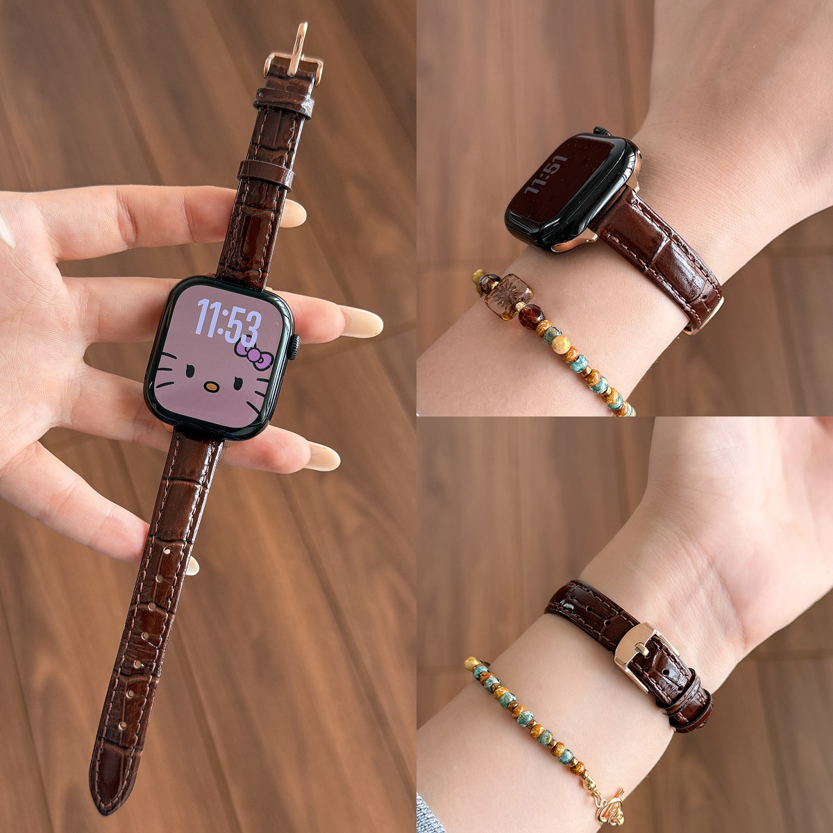 9pro手环真皮竹节纹小蛮腰表带